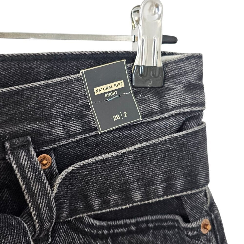 Abercrombie & Fitch Natural Rise Denim Shorts, Cotton, Black Wash, Tie Waist, 26 - Picture 3 of 8